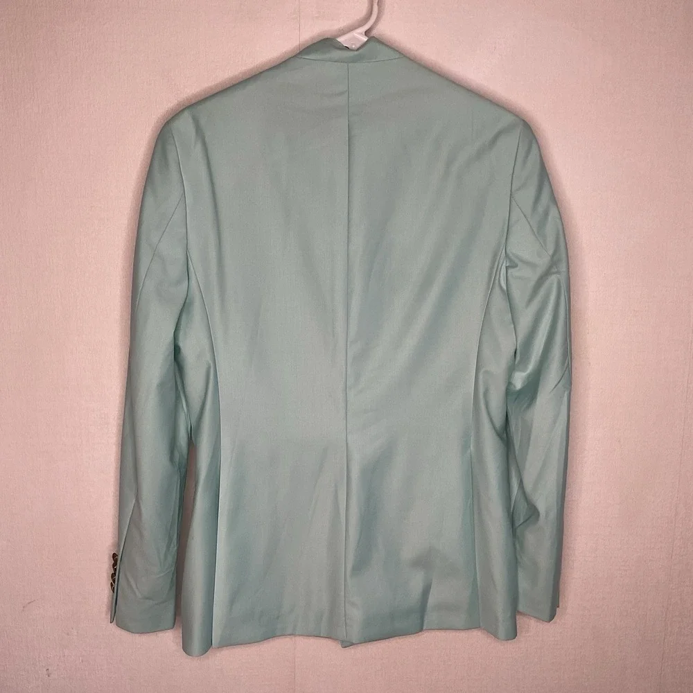 Fonte Mint Green Wool Blazer Mens Size 48 Gold‎ Embroidery Mandarin Stand Collar